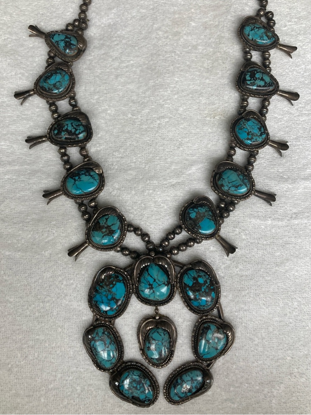 Vintage Turquoise Statement Squash Blossom Necklace - Unbranded